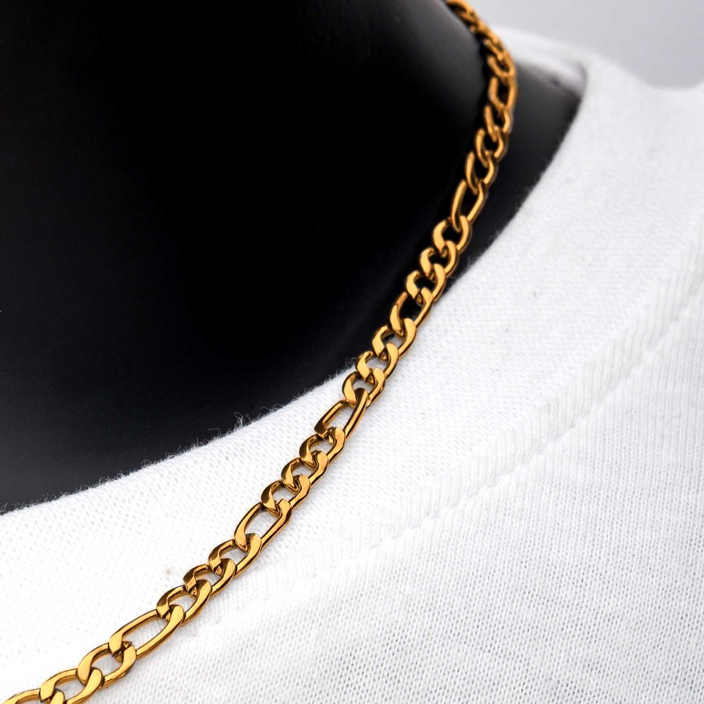 4mm 18Kt Gold IP Figaro Chain Necklace