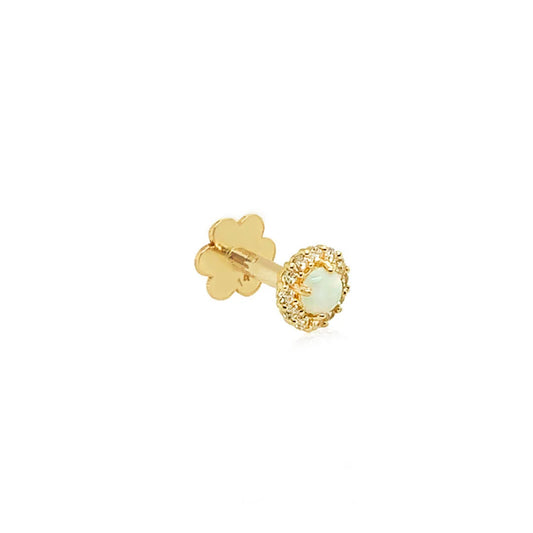 14K Cartilage Piercing: Halo with Opal in Center Large With 6.5mm Tube.