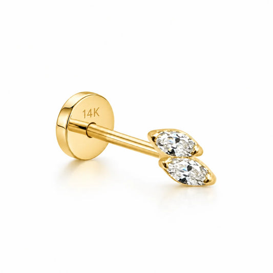 14K Cartilage Piercing: Double Oval Cubic Zirconia (CZ) With 8mm Tube.