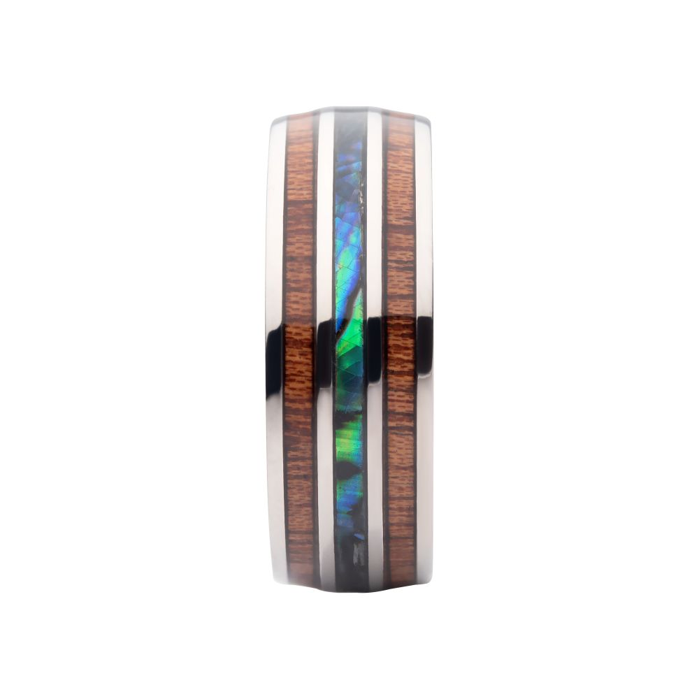 Titanium Wood & Shell Inlay Ring