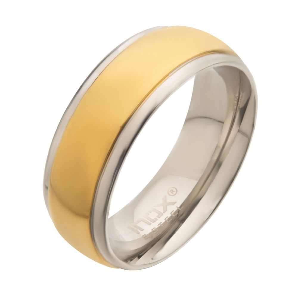 Steel & Gold IP Patterned Design Ring