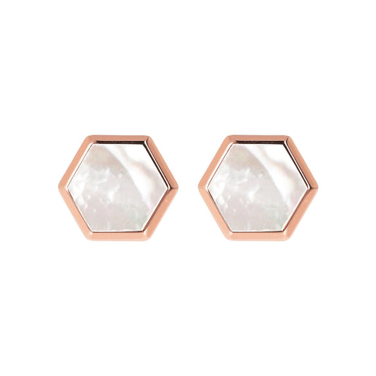 Lobe Earrings with Hexagon in Natural Stone