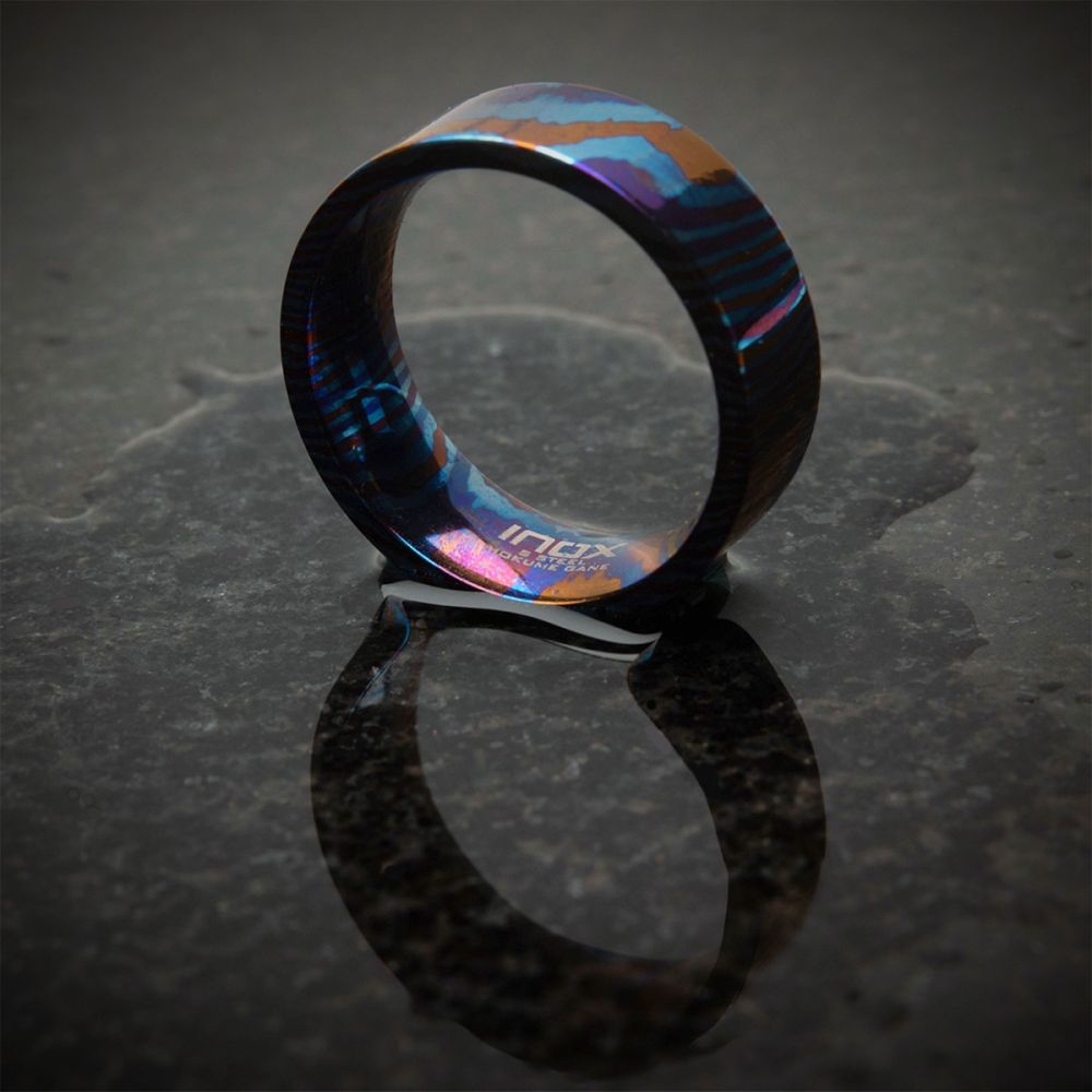 Raindrop Pattern Mokume Gane Inlay Titanium Ring