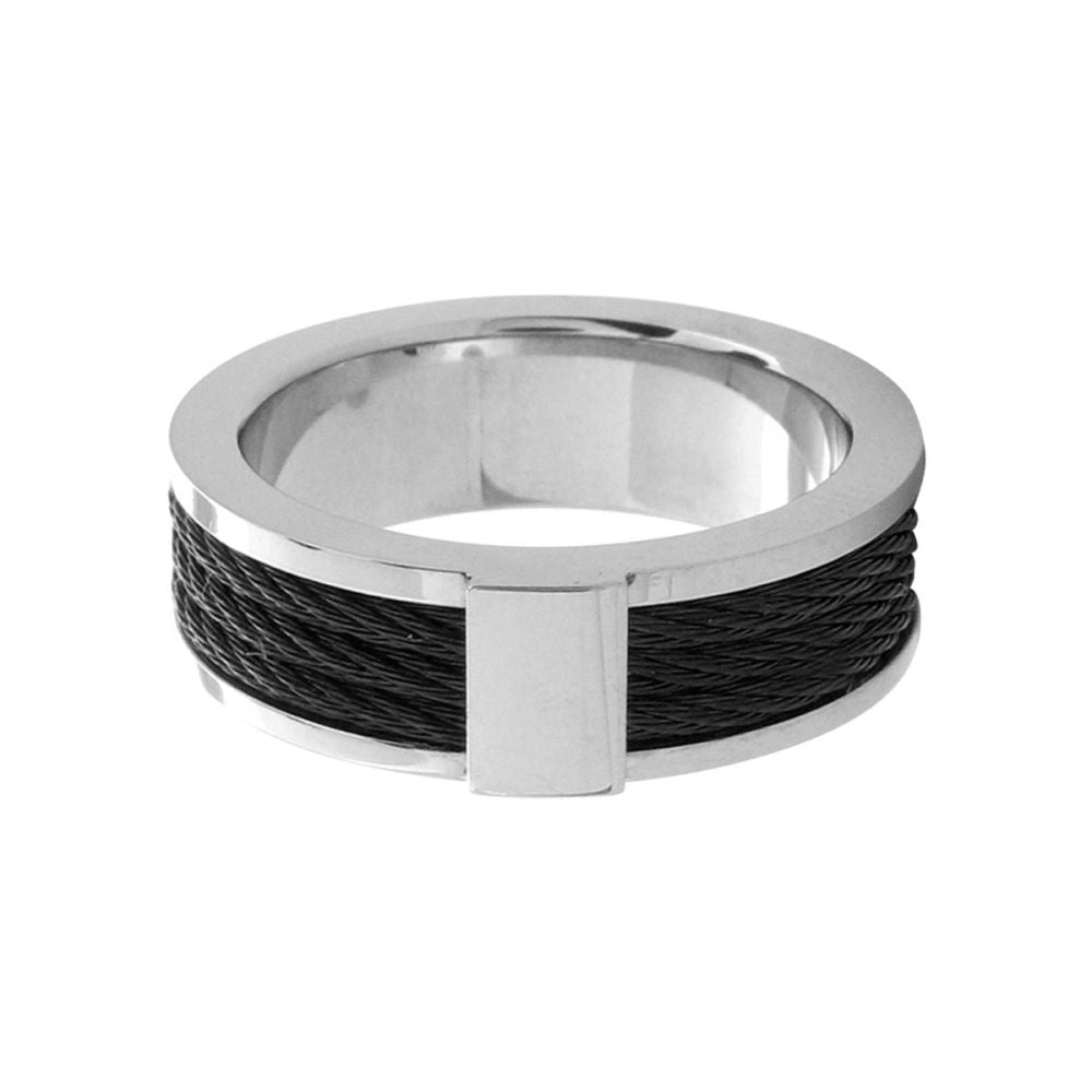 Steel Black Cable Inlayed Comfort Fit Ring