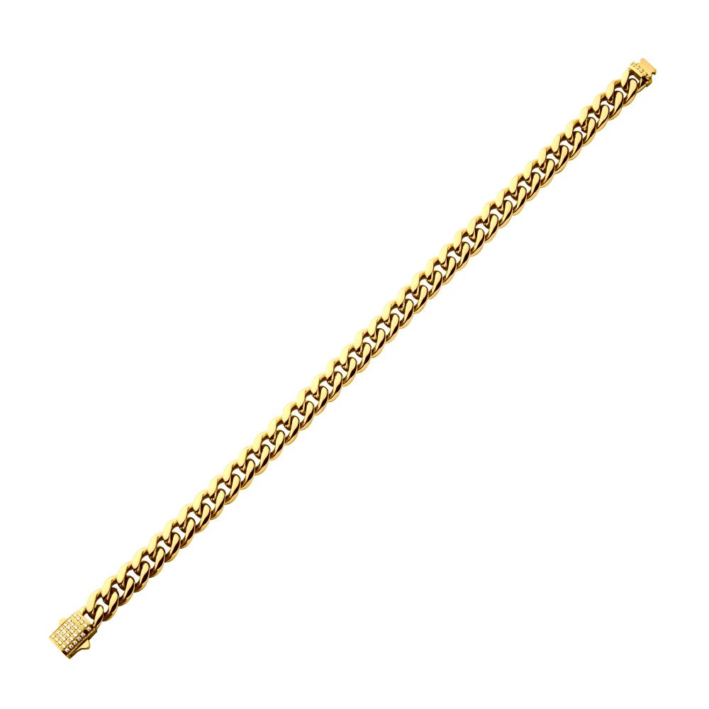 10mm 18Kt Gold IP Miami Cuban Chain Bracelet with CNC Precision Set CZ Double Tab Box Clasp