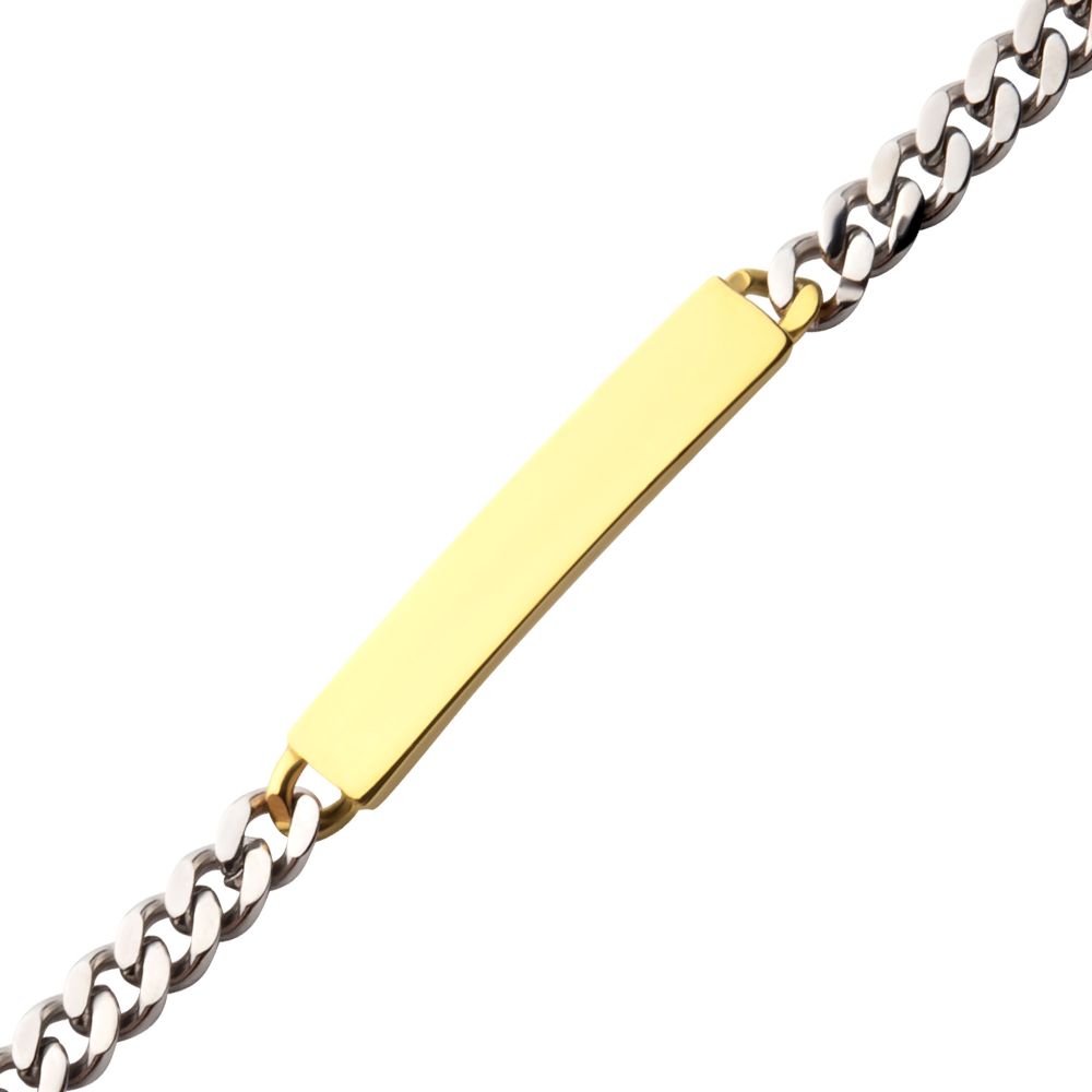 5.5mm Steel Curb Chain Two-tone Bracelet with 18Kt Gold IP