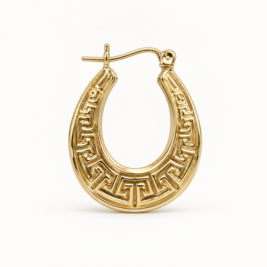 Argolla Oro 10kt Ovalada Relieve Griego Medium