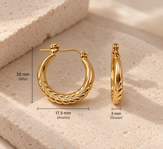 Argolla Oro 10kt Relieve Hojas Medium