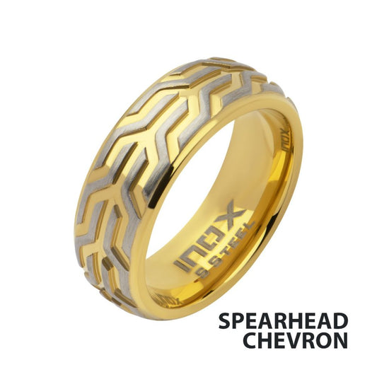 18Kt Gold IP Stainless Steel Chevron Spearhead Comfort Fit Ring