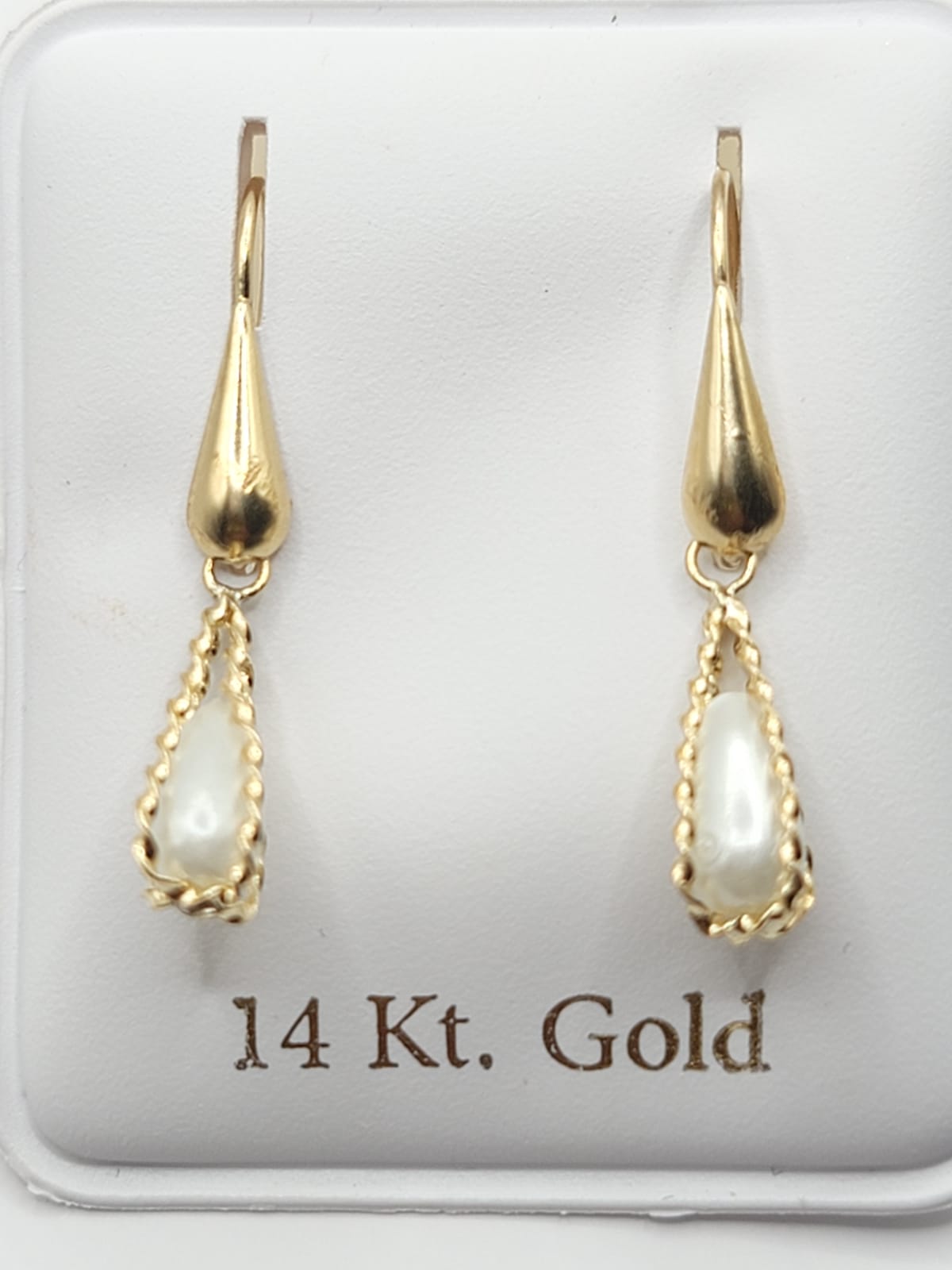 Arete colgante con Perla Oro 14kt