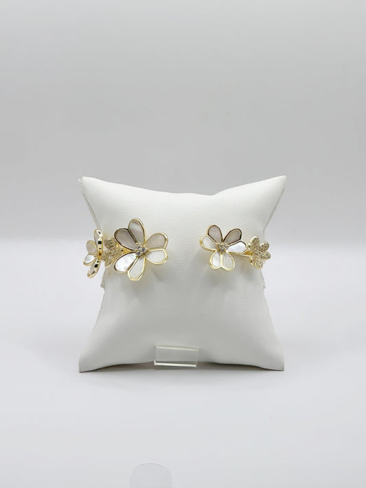 Pulsera Bangle, Flor y Pave Zirconia Madre Perla, Plata 925, 14kt Rhodium Plated