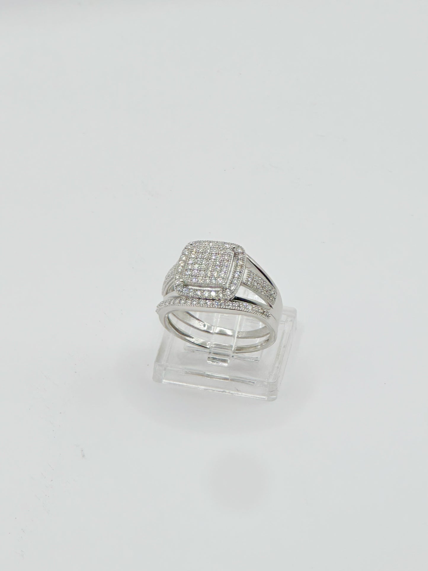 Sortija de Matrimonio Mujer, Duo, Size 7, Micro Pave Zirconia Plata 925