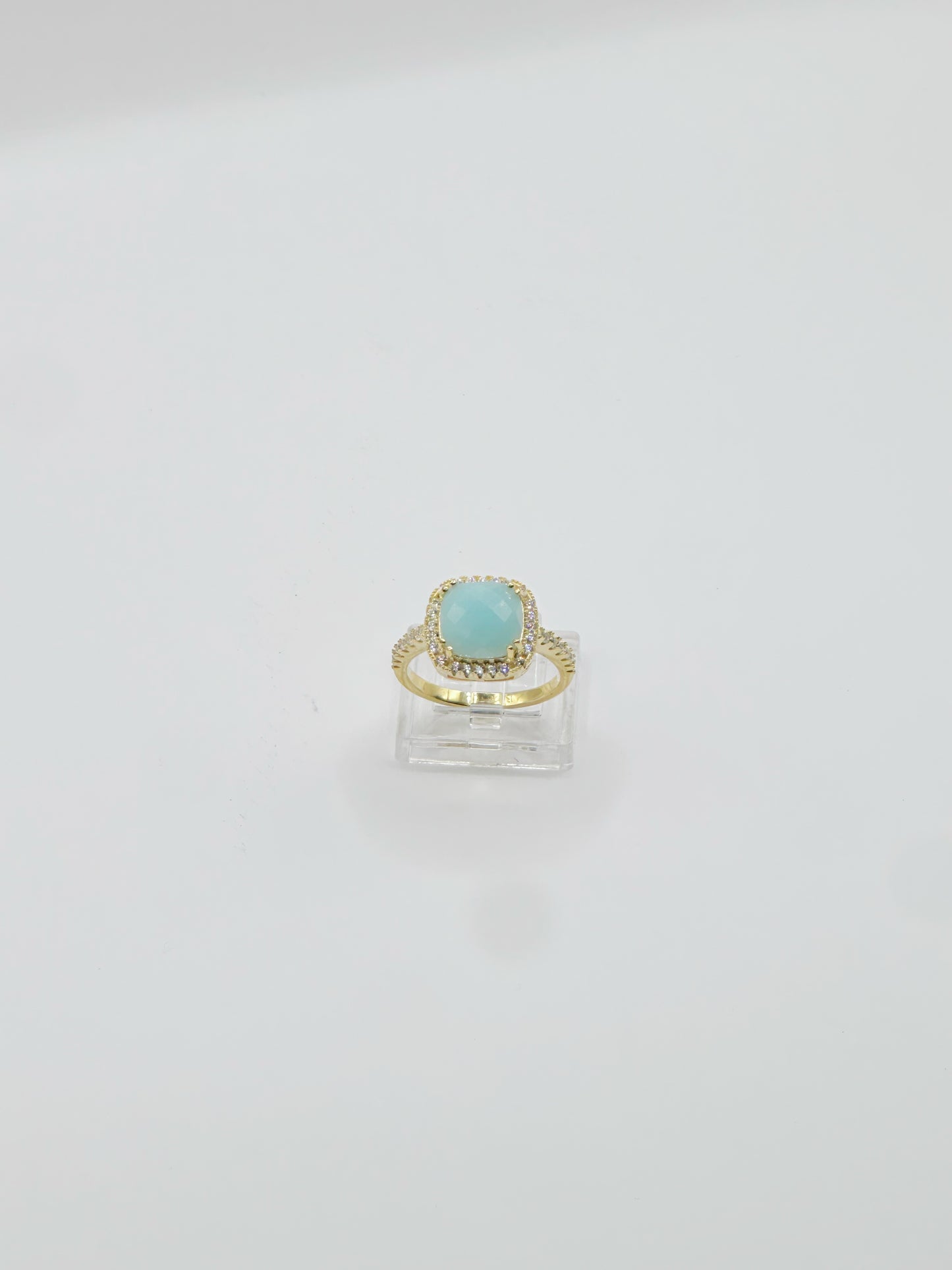 Sortija de Mujer, White Zirconia & Ocean Blue Duo, Size 8, Gold Plated, Plata 925