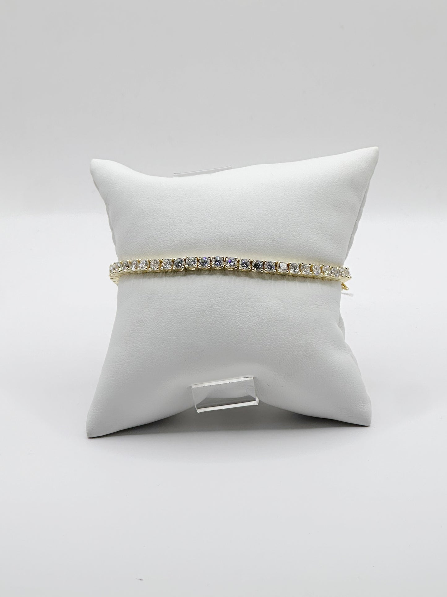 Pulsera Tennis, 3mm White Zirconia, Gold Plated, Plata 925