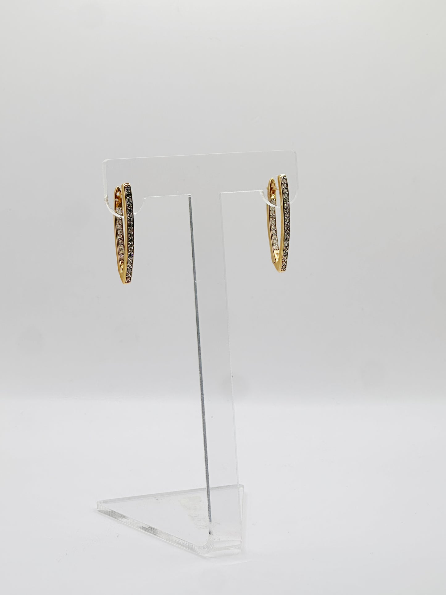 Pantallas Hoops “V Shaped”, White Zirconia, Plata 925, Rhodium Plated