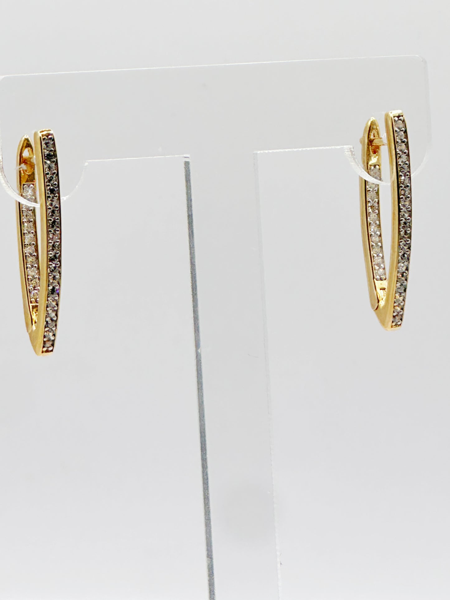 Pantallas Hoops “V Shaped”, White Zirconia, Plata 925, Rhodium Plated