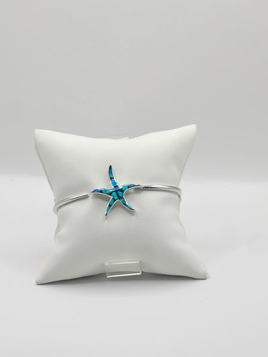 Pulsera Cuff, Estrella de Mar, Larimar, Plata 925