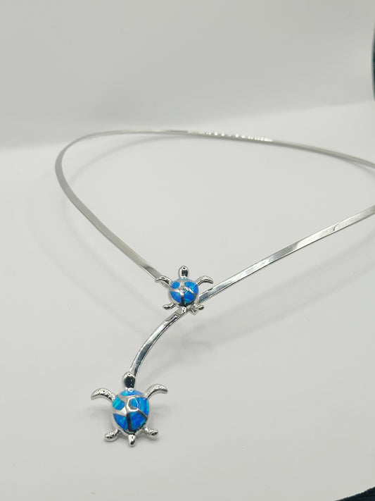 Collar Cuff, Dos Tortuga Larimar, Plata 925