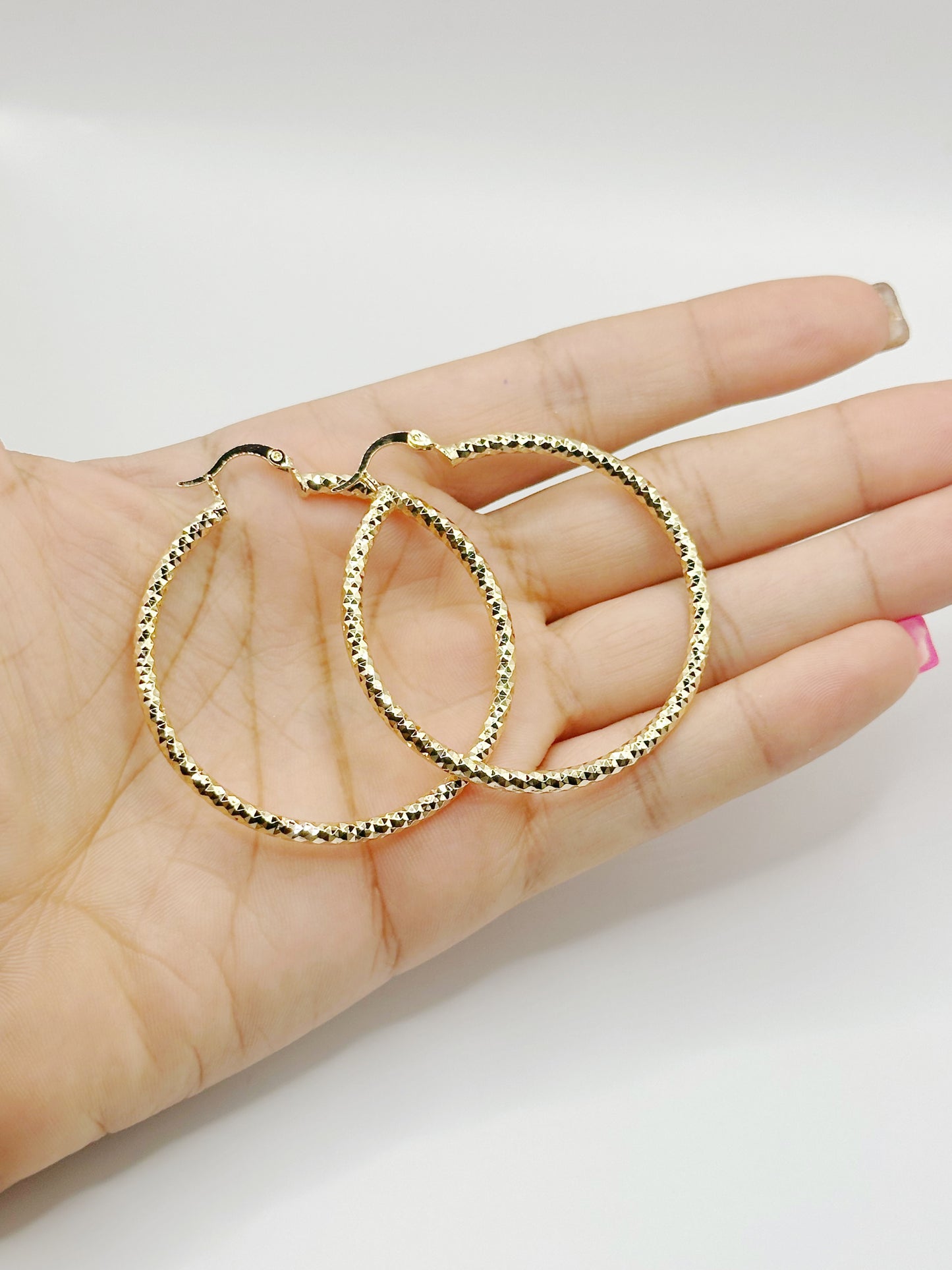 Large Hoops Gold Diamond Cutting Finish Gold Filled