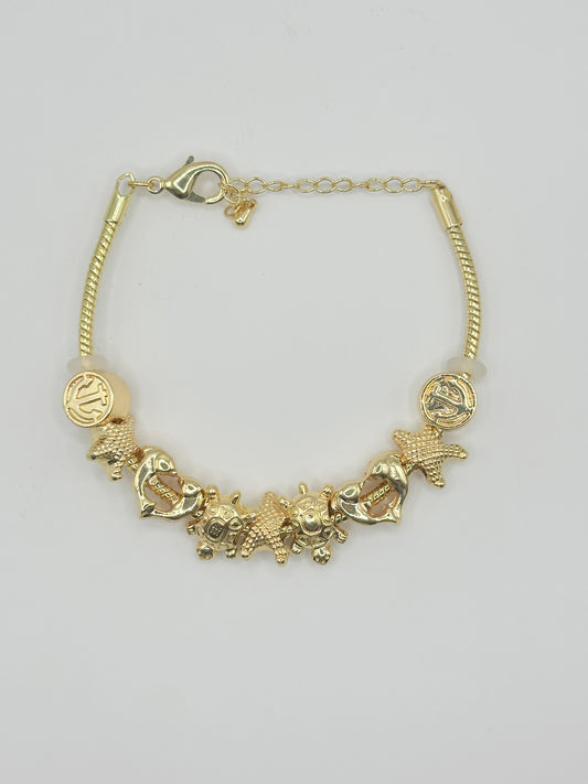 Starfish and Turtle Charm Bracelet Gold Filled