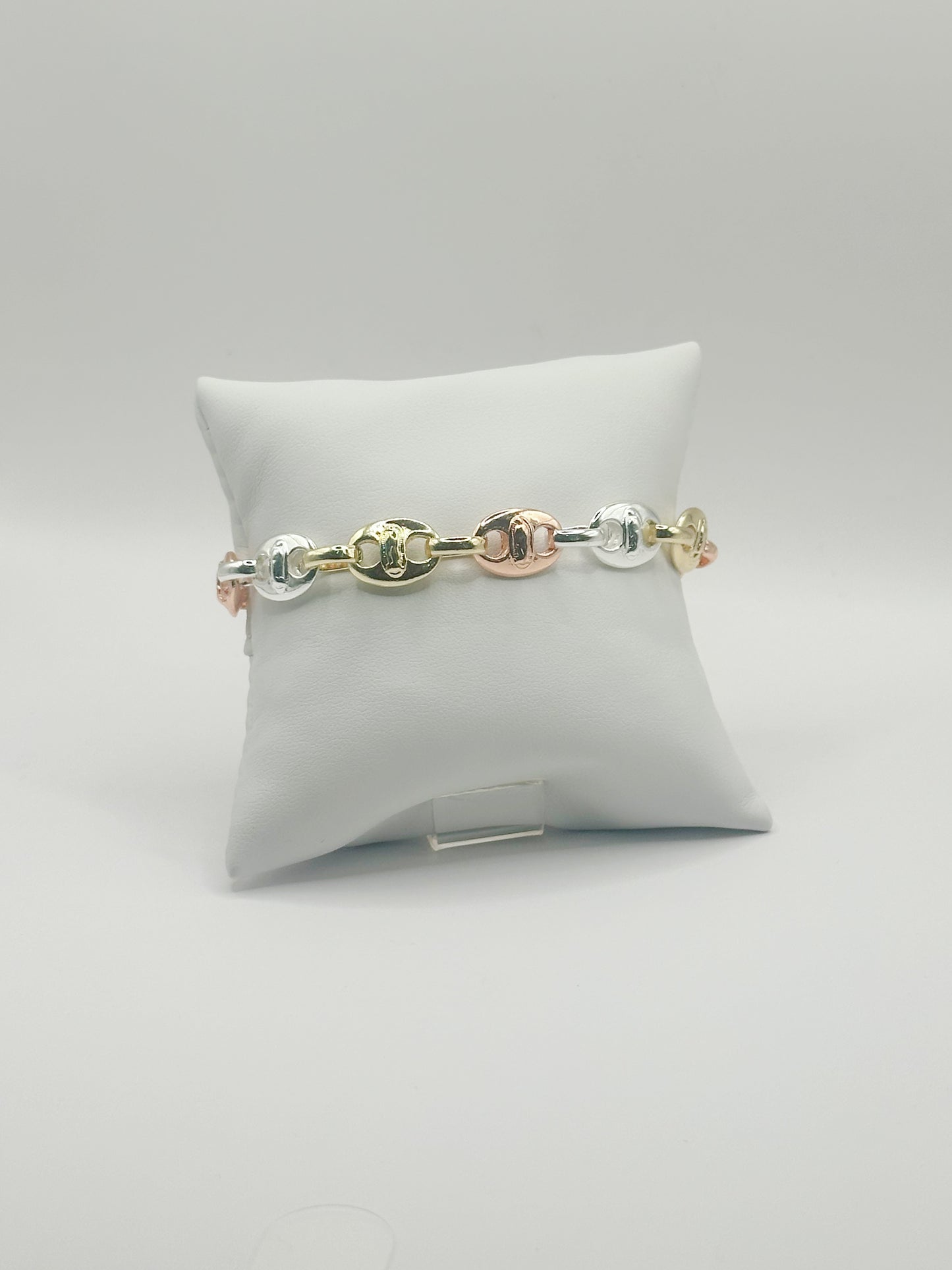 Puff Mariner and Guadalupe Style Bracelet Chain Tricolor Polished Finish Gold Filled