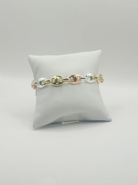 Puff Mariner and Guadalupe Style Bracelet Chain Tricolor Polished Finish Gold Filled