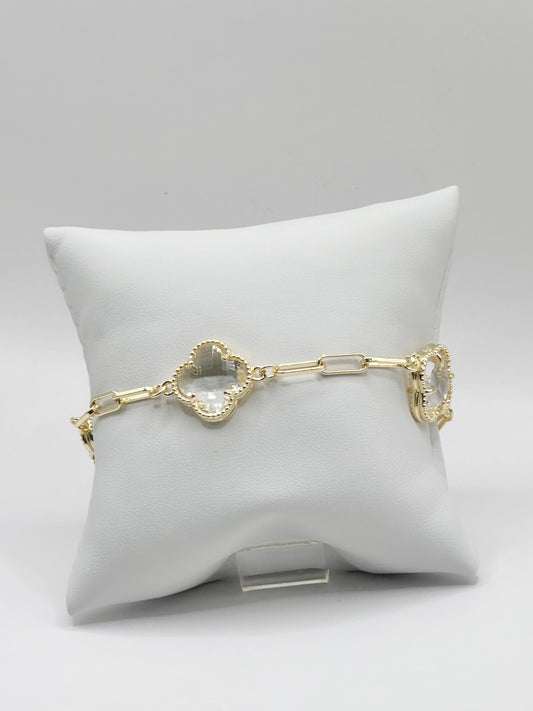 White Zirconia Paperclip Bracelet Gold Filled