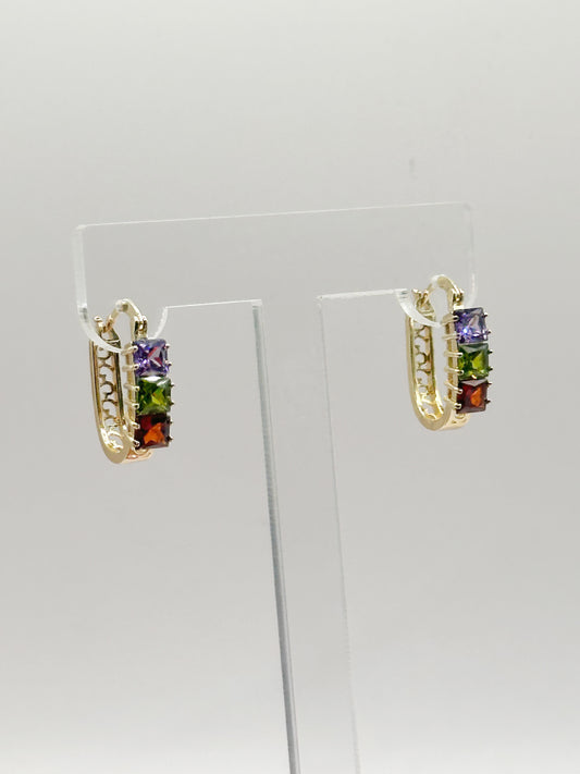 Small Hoop with Multicolor Cubic Zirconia Polished Golden Finish Gold Filled