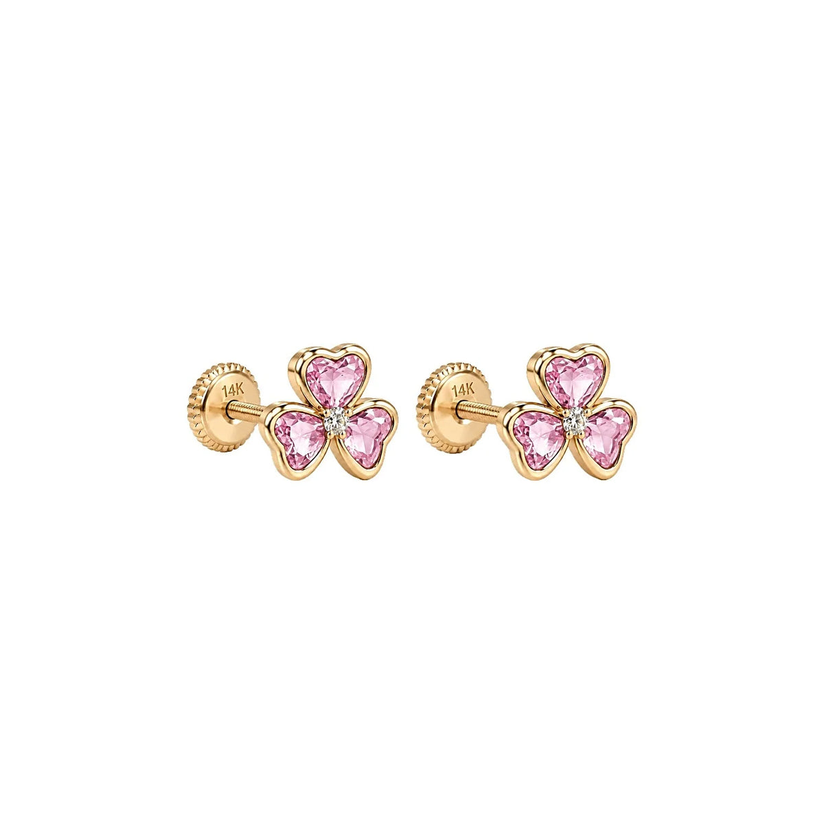 14K Spanish Screw Back Trio Bezel Heart PZ with PZ in Center- Pink