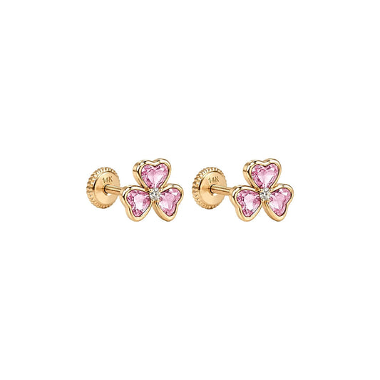 14K Spanish Screw Back Trio Bezel Heart PZ with PZ in Center- Pink