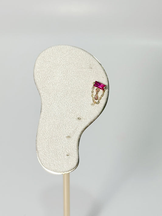 Piercing Pushback Zirconia Clear Rectangular con Zirconia Colgante Cadena, Oro 14kt