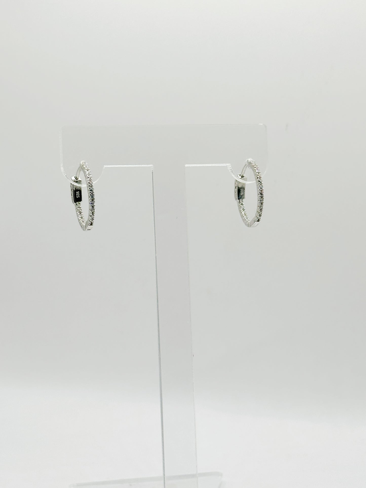 Pantallas Hoops 20mm, White Zirconia, IN and OUT, Plata 925, Rhodium Plated