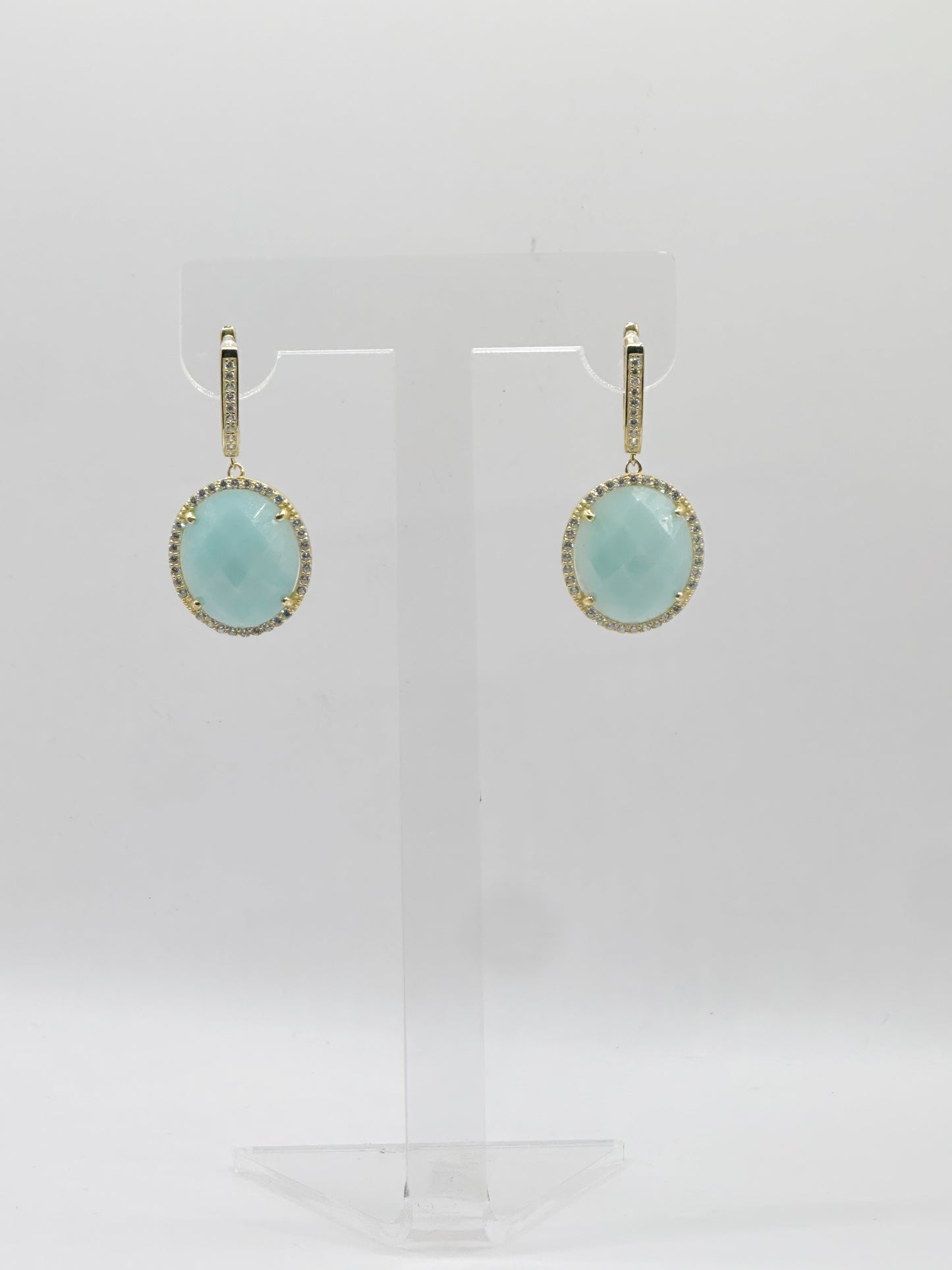 Pantallas Piedra Amozonite, White Zirconia, Plata 925, Gold Plated