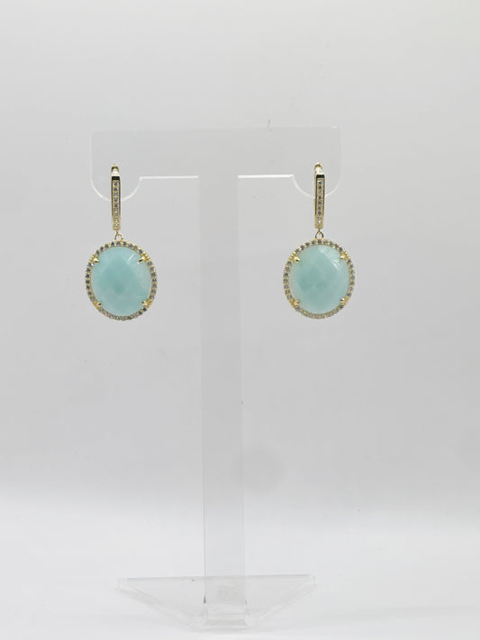 Pantallas Piedra Amozonite, White Zirconia, Plata 925, Gold Plated