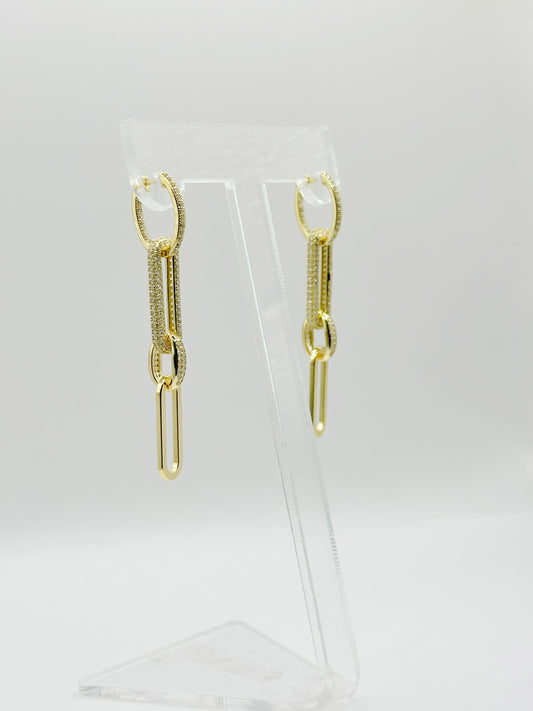 Pantallas Hoops, Paper Clip Fancy, White Zirconia, In and Out, Plata 925, Gold Plated