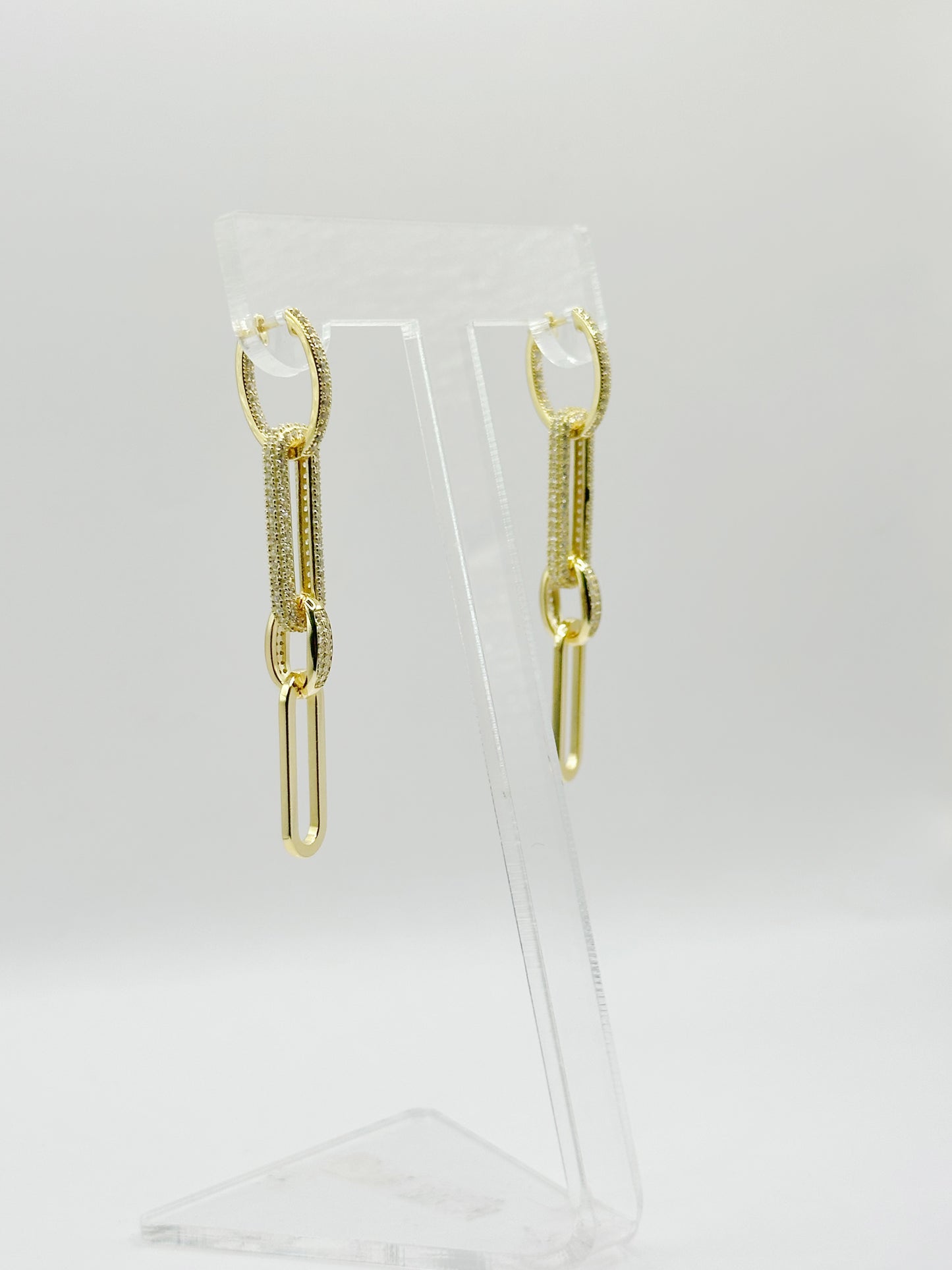 Pantallas Hoops, Paper Clip Fancy, White Zirconia, In and Out, Plata 925, Gold Plated