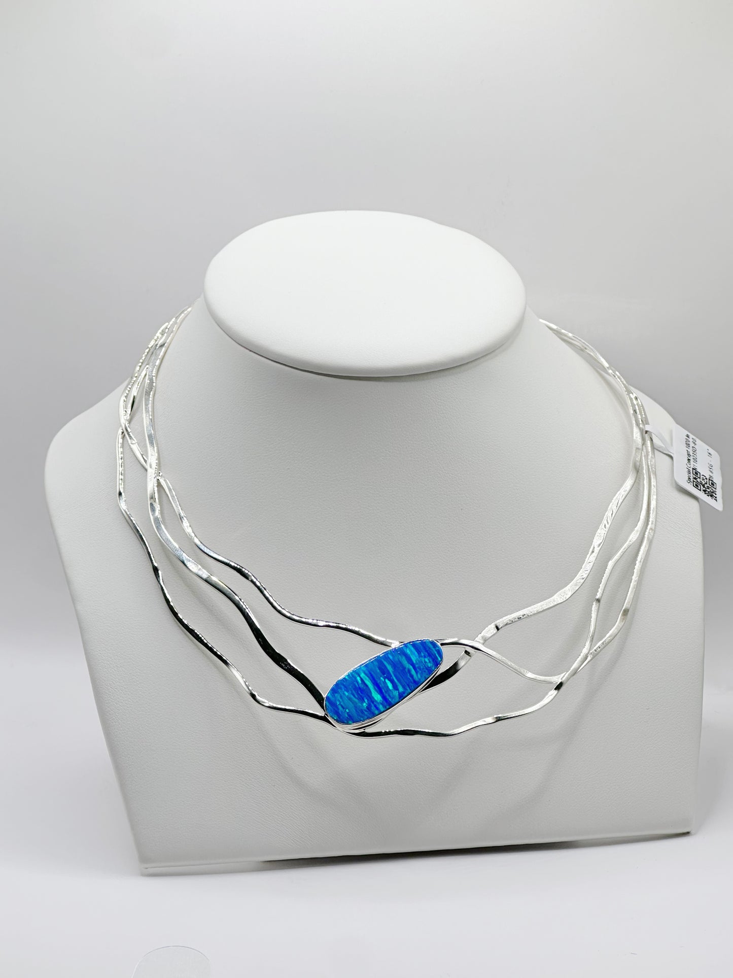 Cadena Cuff de Cuello, Charm Ópalo, Plata 925, Rhodium Plated