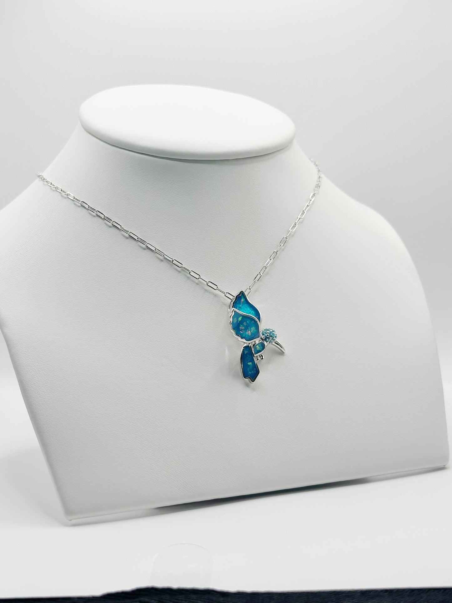 Cadena Paper Clip, Charm Enamel Colibrí Azul y Topaz Sky Blue, Plata 925, Rhodium Plated