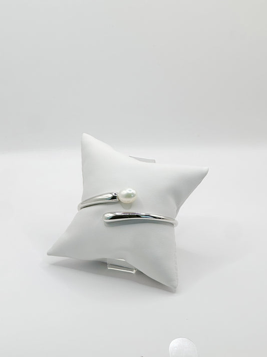 Pulsera Cuff con Perla, Plata 925, Rhodium Plated