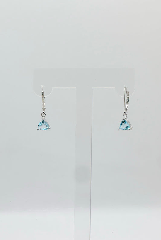 Pantallas Charm Triangular, Topaz Sky Blue, Plata 925, Rhodium Plated, Cierre Fránces