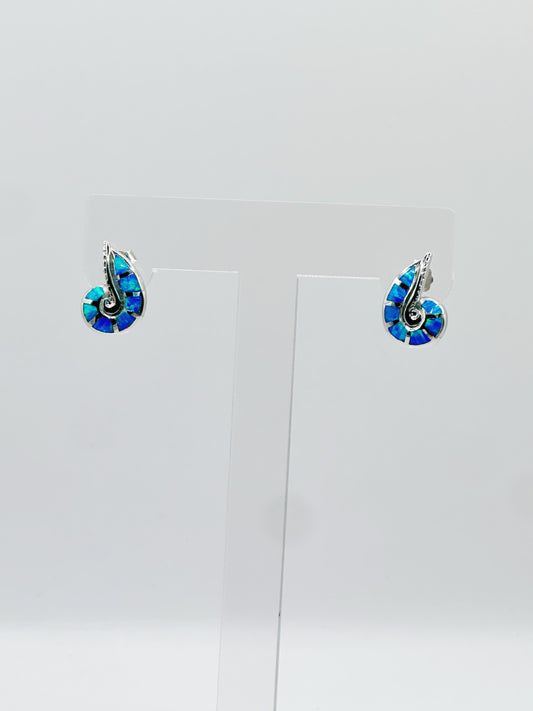 Pantallas Stud Charm Carcól, Ópalo Blue, Plata 925, Rhodium Plated, Cierre Mariposa