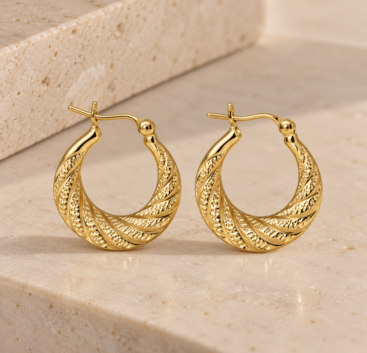 Argolla Oro 10kt Efecto Trenzada Corte Diamante