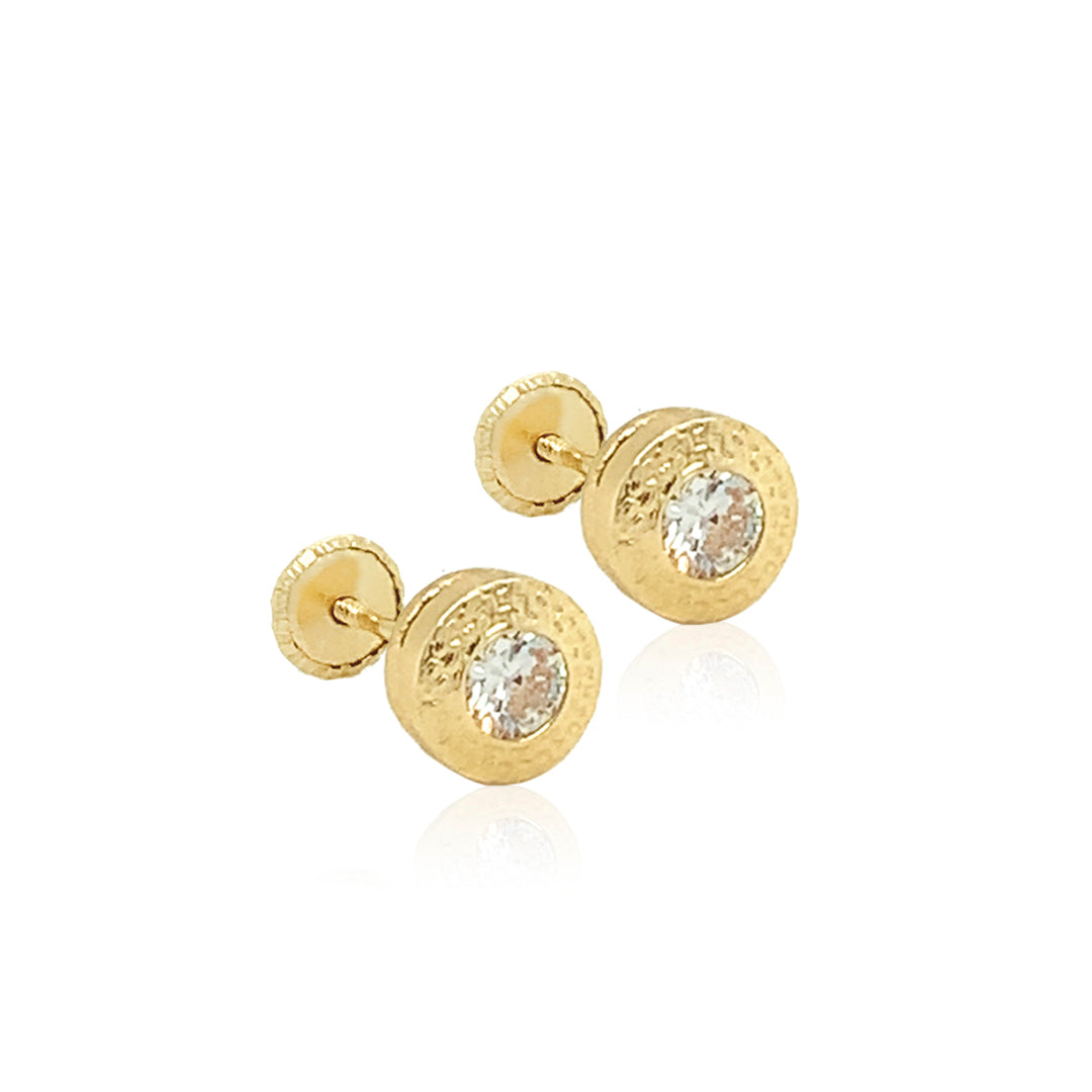 14K Spanish Screw Back Earrings: V. Style With Cubic Zirconia (CZ) In The Center.