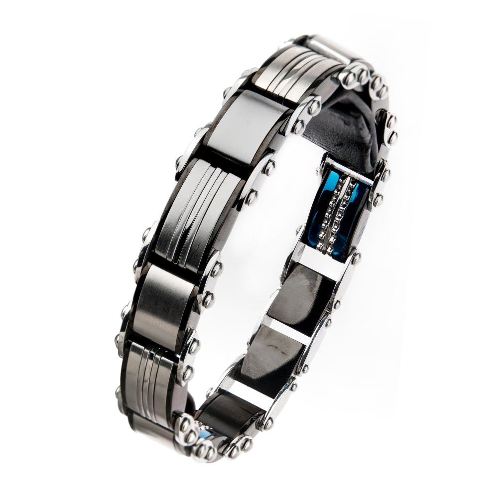 INOX Double Sided Stainless Steel Black IP & Blue IP Reversible Bracelet