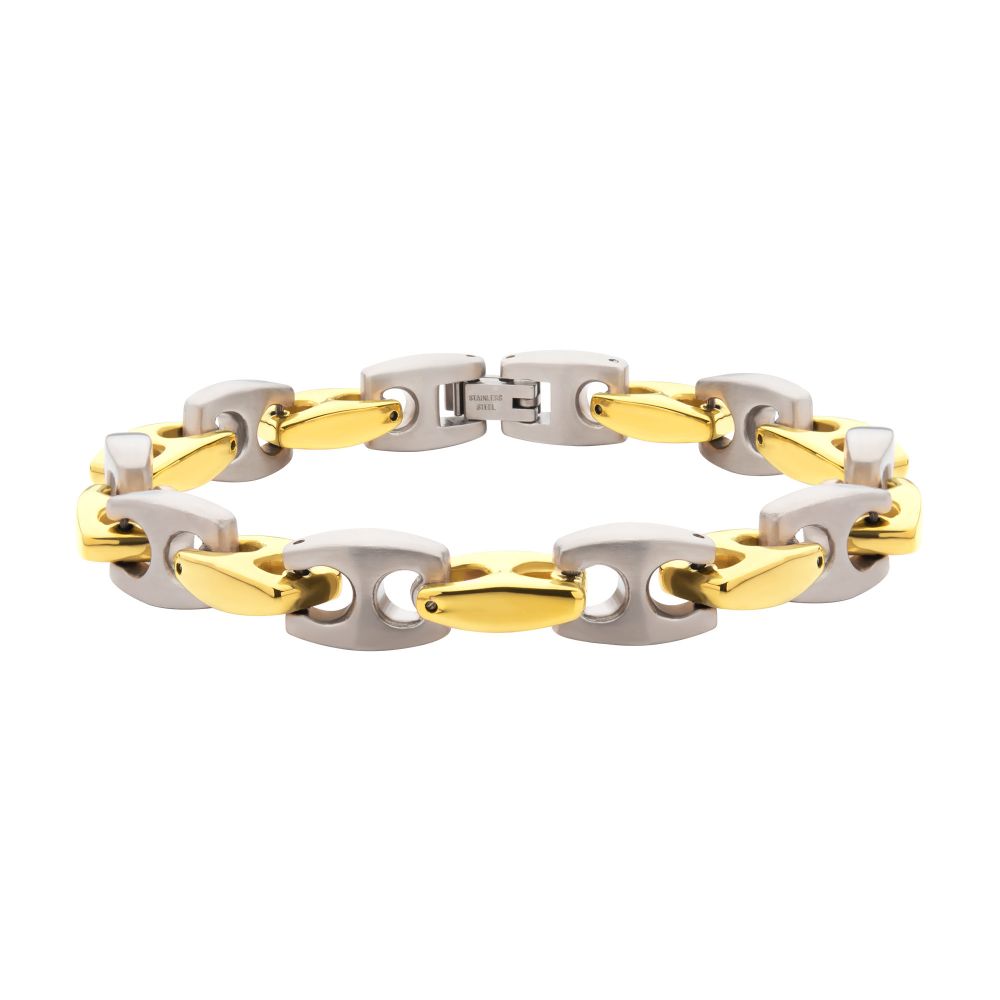 18Kt Gold IP Stainless Steel Anchor Link Chain Two-tone Bracelet