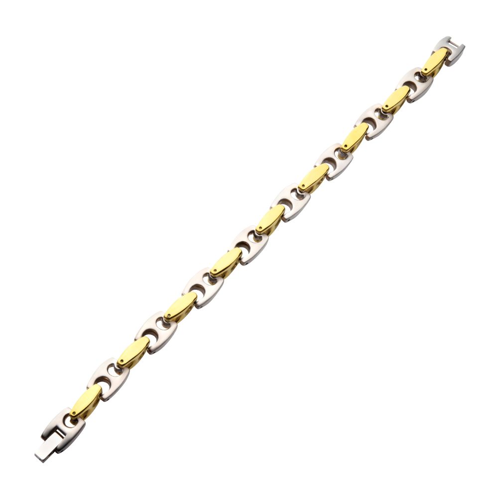 18Kt Gold IP Stainless Steel Anchor Link Chain Two-tone Bracelet