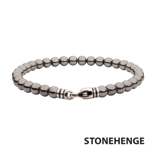 INOX 6mm Hematite Stone Bead Bracelet with Antiqued Stainless Steel Clasp