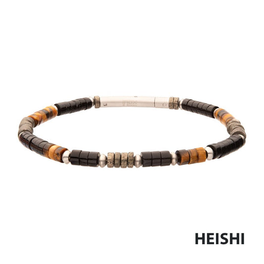 INOX Pyro Sentinel (Onyx / Pyrite / Tiger-eye) Heishi Bead Bracelet