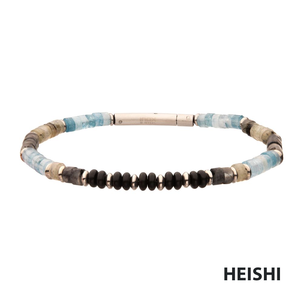 INOX Tundra (Labradorite / Aquamarine / Moonstone) Heishi Bead Bracelet