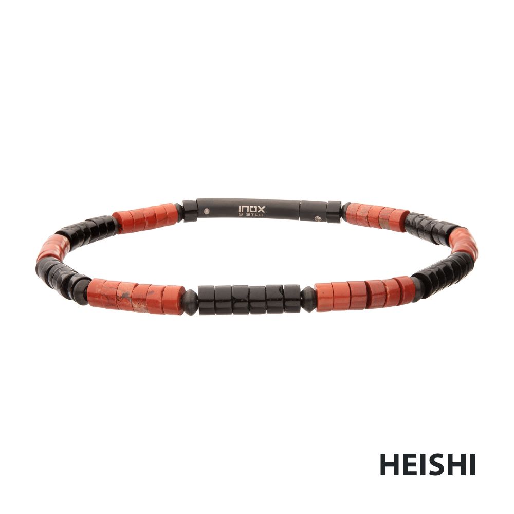 INOX Inferno (Red Jasper / Onyx) Heishi Bead Bracelet